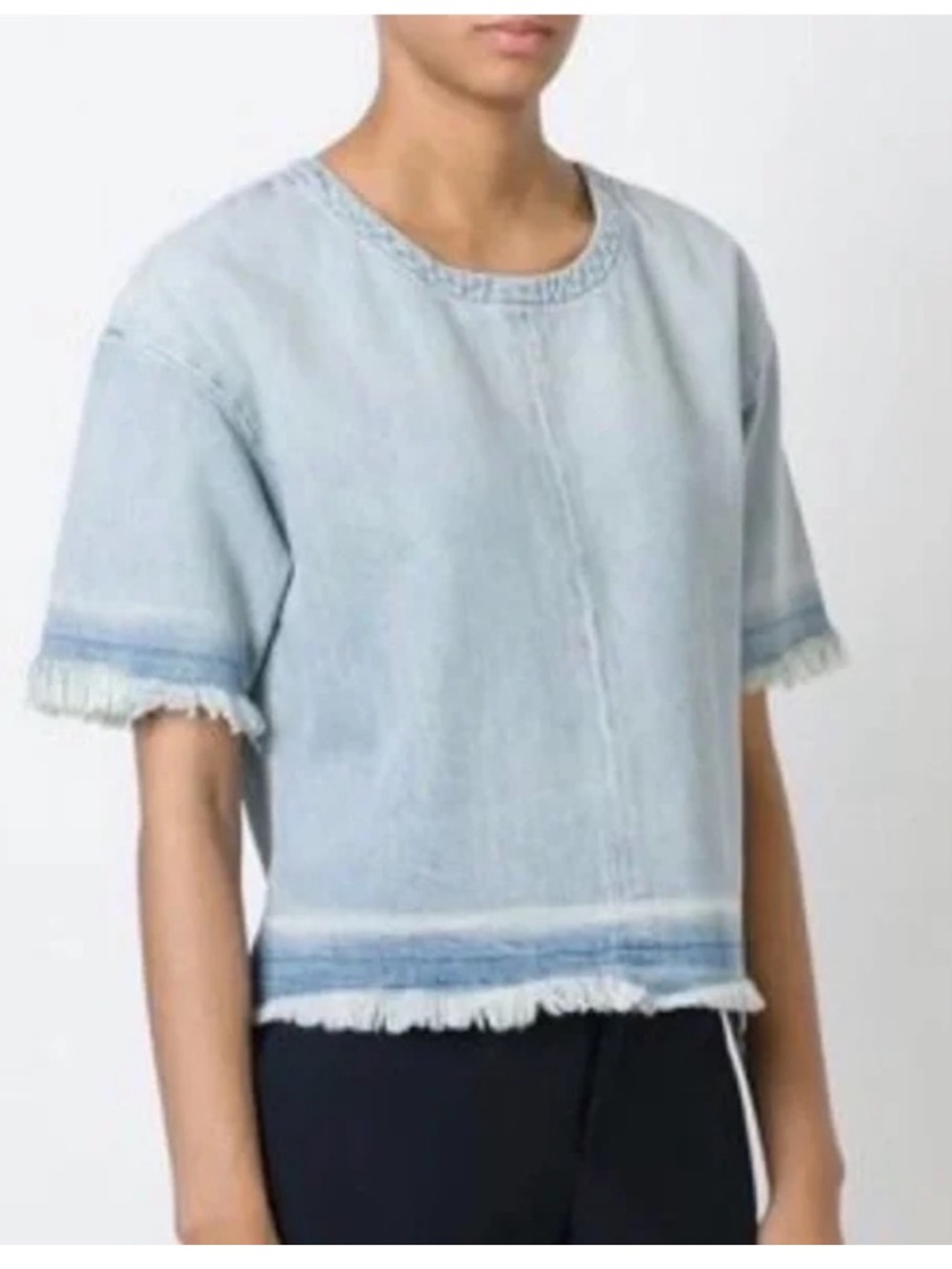 J Brand Light Blue Frayed Hem Denim Tee